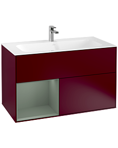 Villeroy und Boch Finion Waschtischunterschrank G030GMHB 99,6x59,1cm, Wandbeleuchtung, Regal links Olive Matt Lacquer, Peony Matt